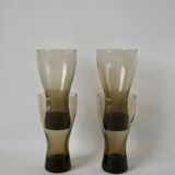 Set of 4 glasses in smoked glass and thick bottom from the 70s