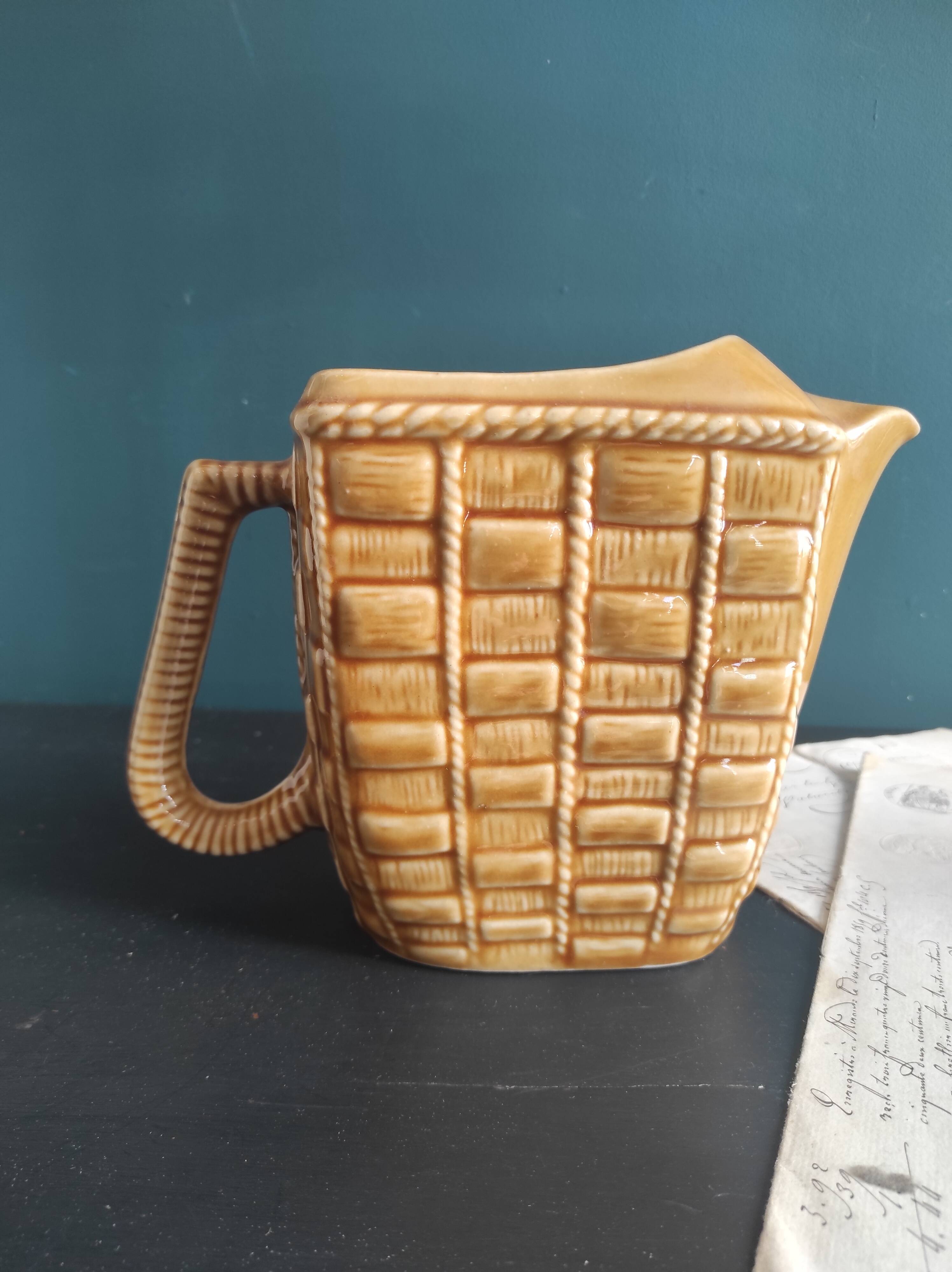 Rare French vintage rectangular Majolica pitcher