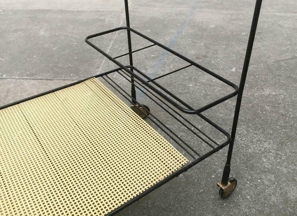 Minimalist perforated metal serving trolley in mid-century style, 1960s.