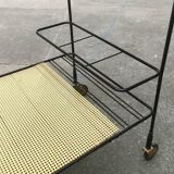 Minimalist perforated metal serving trolley in mid-century style, 1960s.