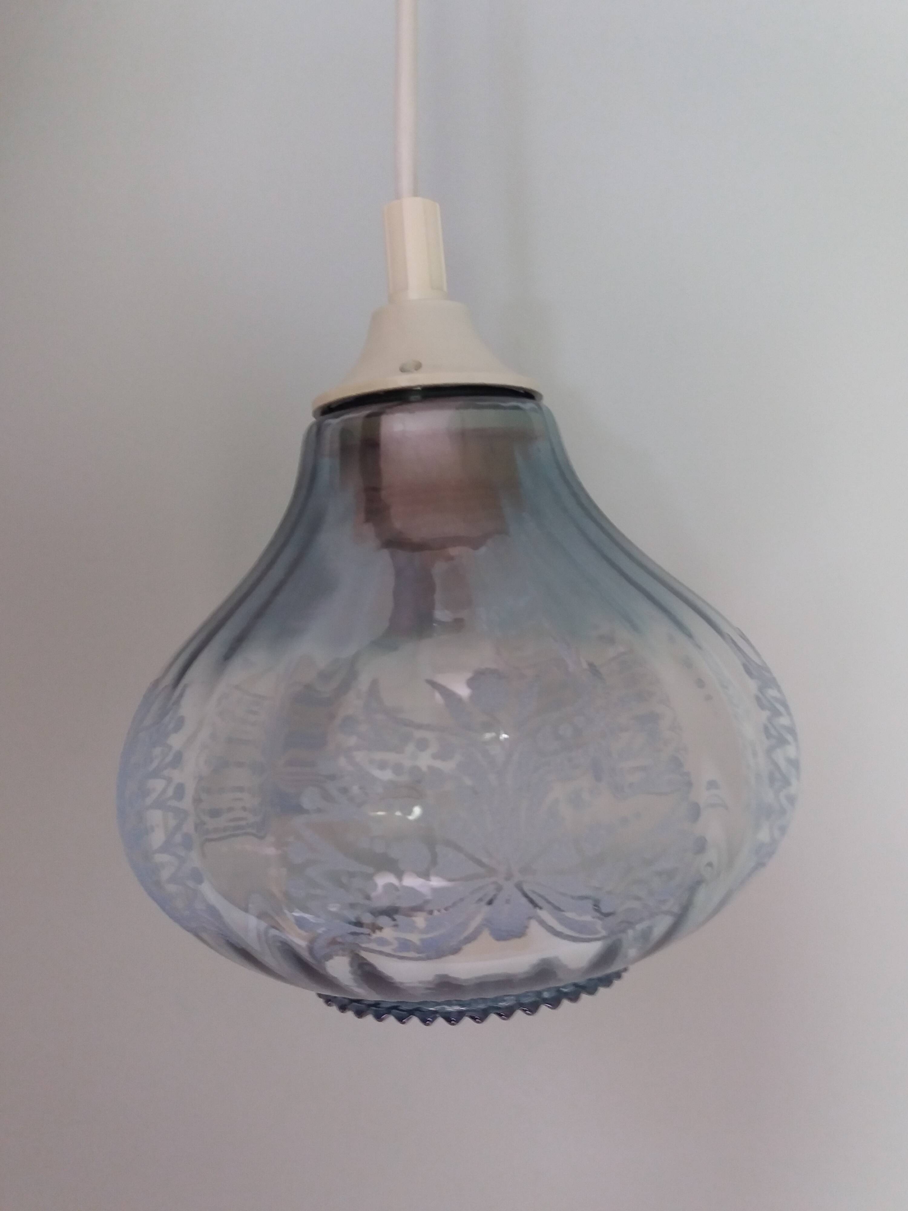 Blue glass tulip pendant light