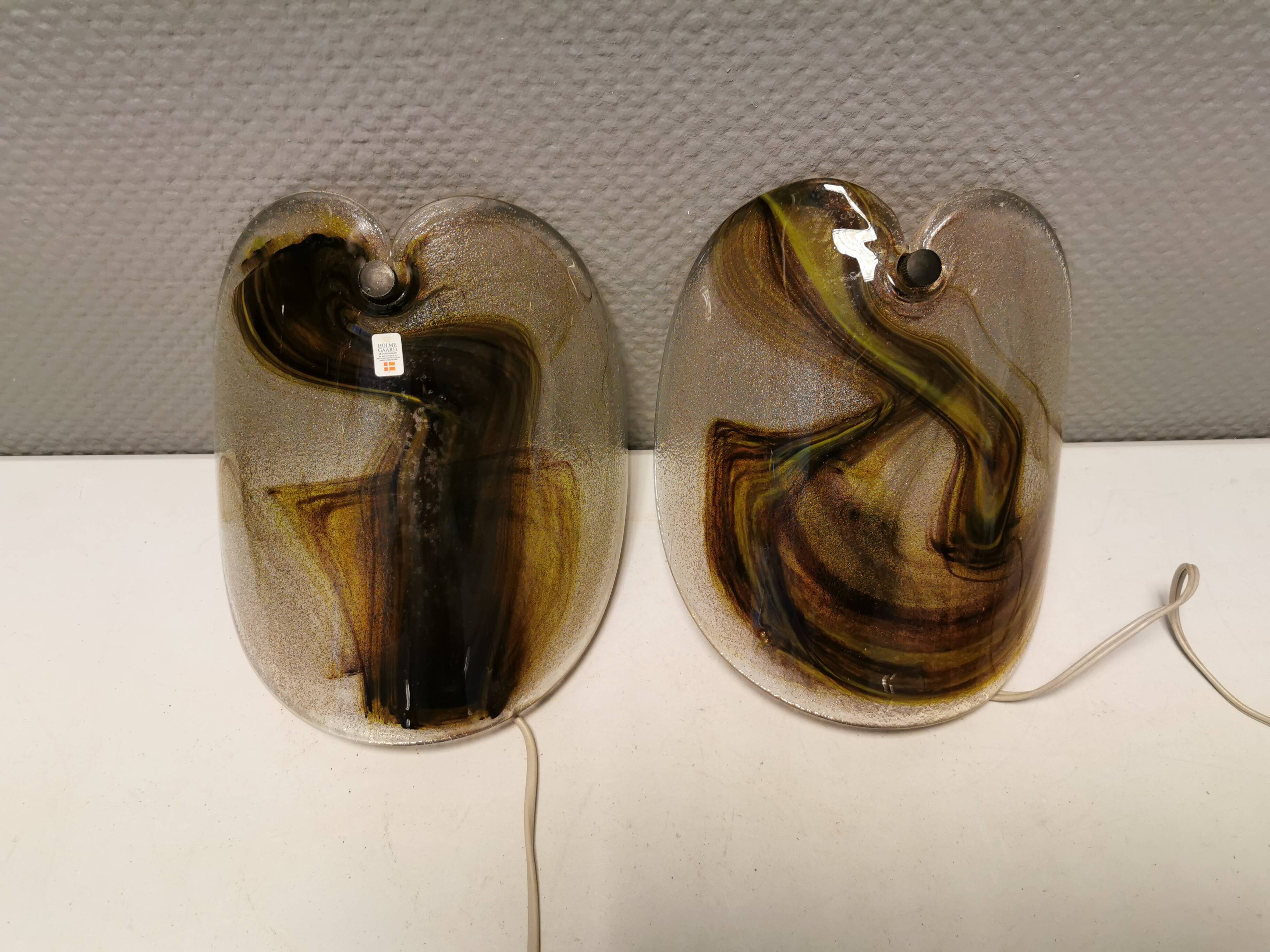 2 appliques murales en verre par Per Lutken pour la verrerie Holmegaard, années 1970