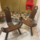 Set of 2 brutalist wooden tripod chairs – Spain 1970s