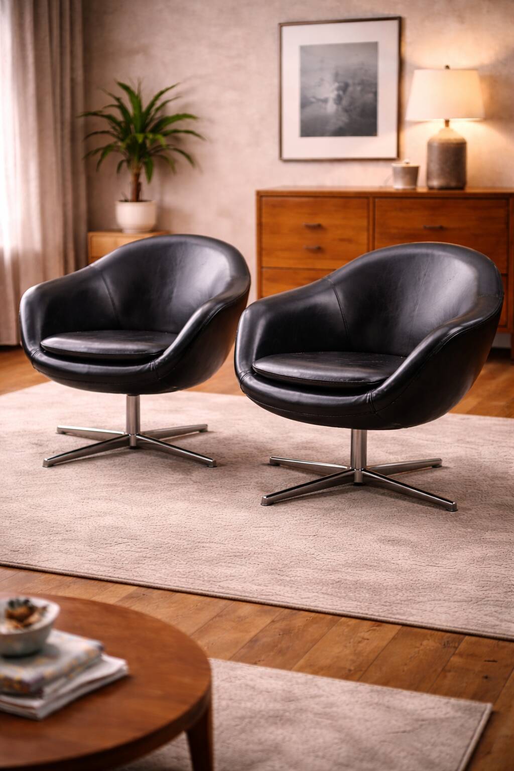 Vintage Pair of Galon Swivel Armchairs — Second Half of the 20th Century