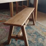 "A frame" bench in solid oak, patinated.