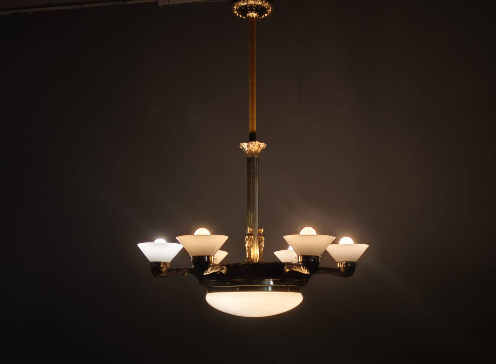 Art Deco chandelier with glass shade, Czechoslovakia, 1930s