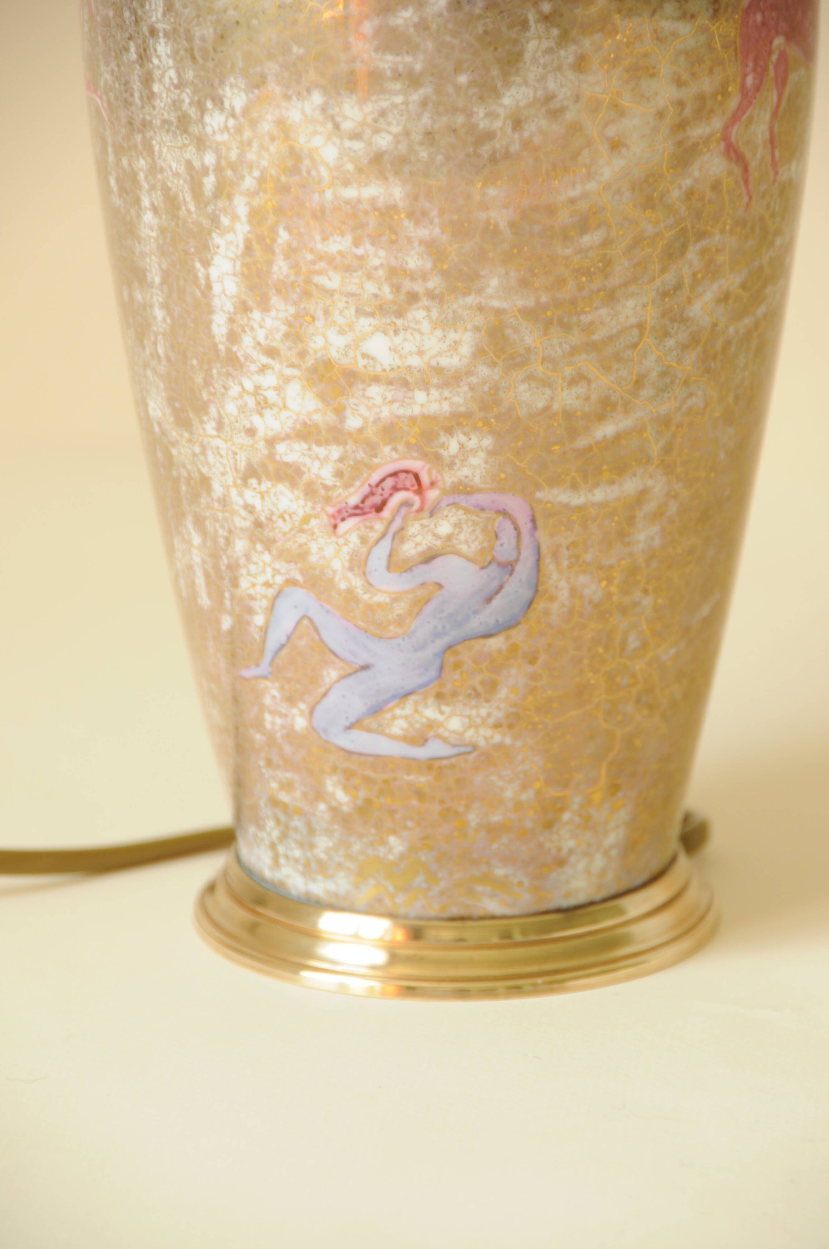 Antique Limoges porcelain table lamp, gold color, astrological sign decor