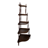 Vintage 5-Tier Corner Shelf on Legs, Turned Wood