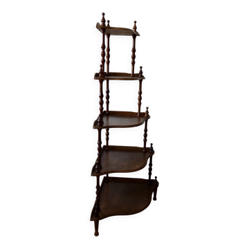 Étagère d'angle sur pieds vintage 5 niveaux bois tourné