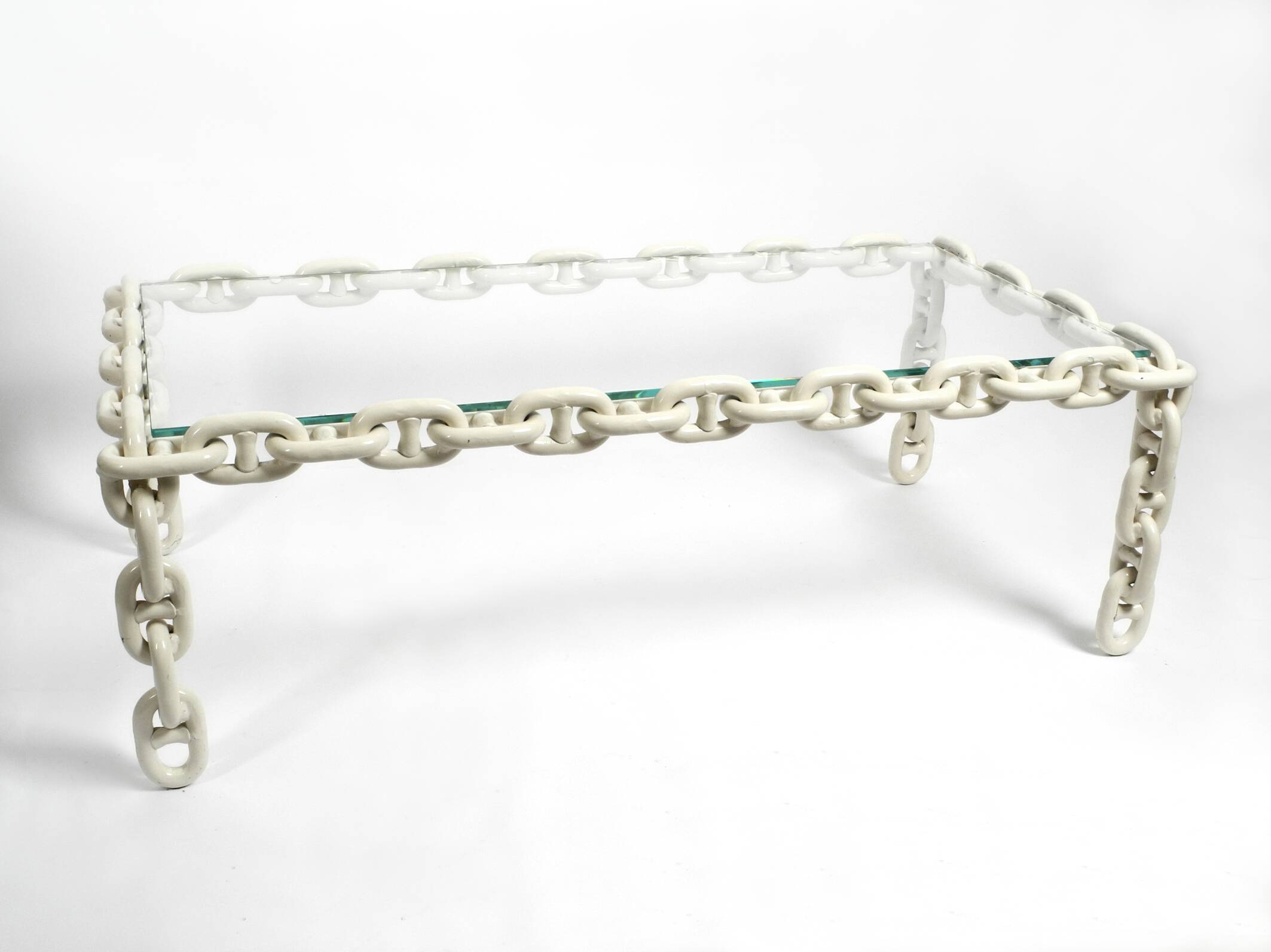 1970s XL Coffee Table Made of Nautical Iron Chain with a Thick Glass Plate