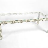 1970s XL Coffee Table Made of Nautical Iron Chain with a Thick Glass Plate