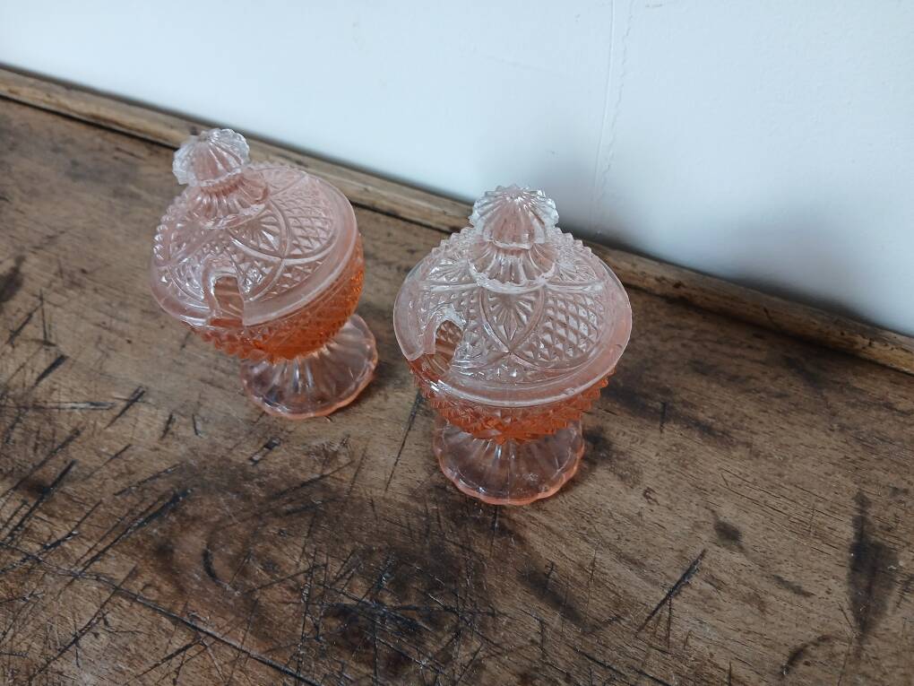 Chiseled Pink Glass Salt and Pepper Shaker Set