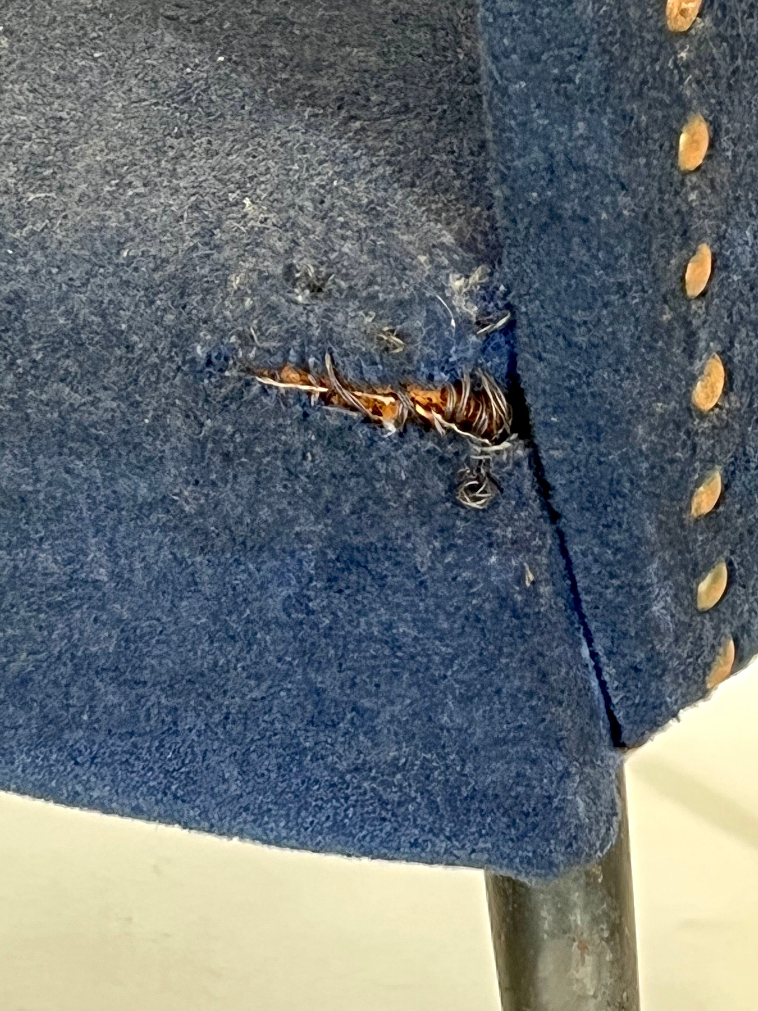 Vintage Italian blue fabric and brass armchair from 50s