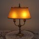 French Mid Century Brass Boulotte 2 Light Table Lamp Brown Shade