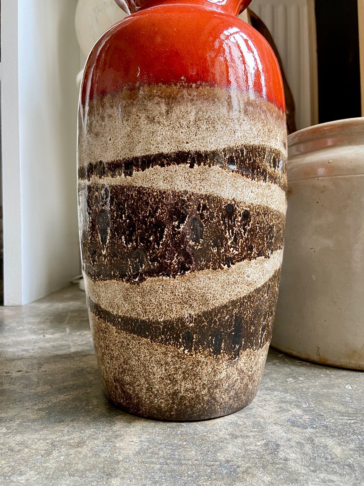 W. Germany vase in orange and beige glazed ceramic