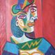 Portrait cubiste vintage d'une femme au chapeau, huile sur toile, rue Picasso