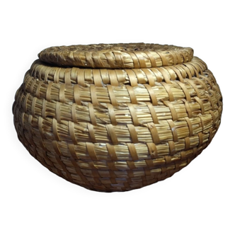 Panier rond avec couvercle en osier