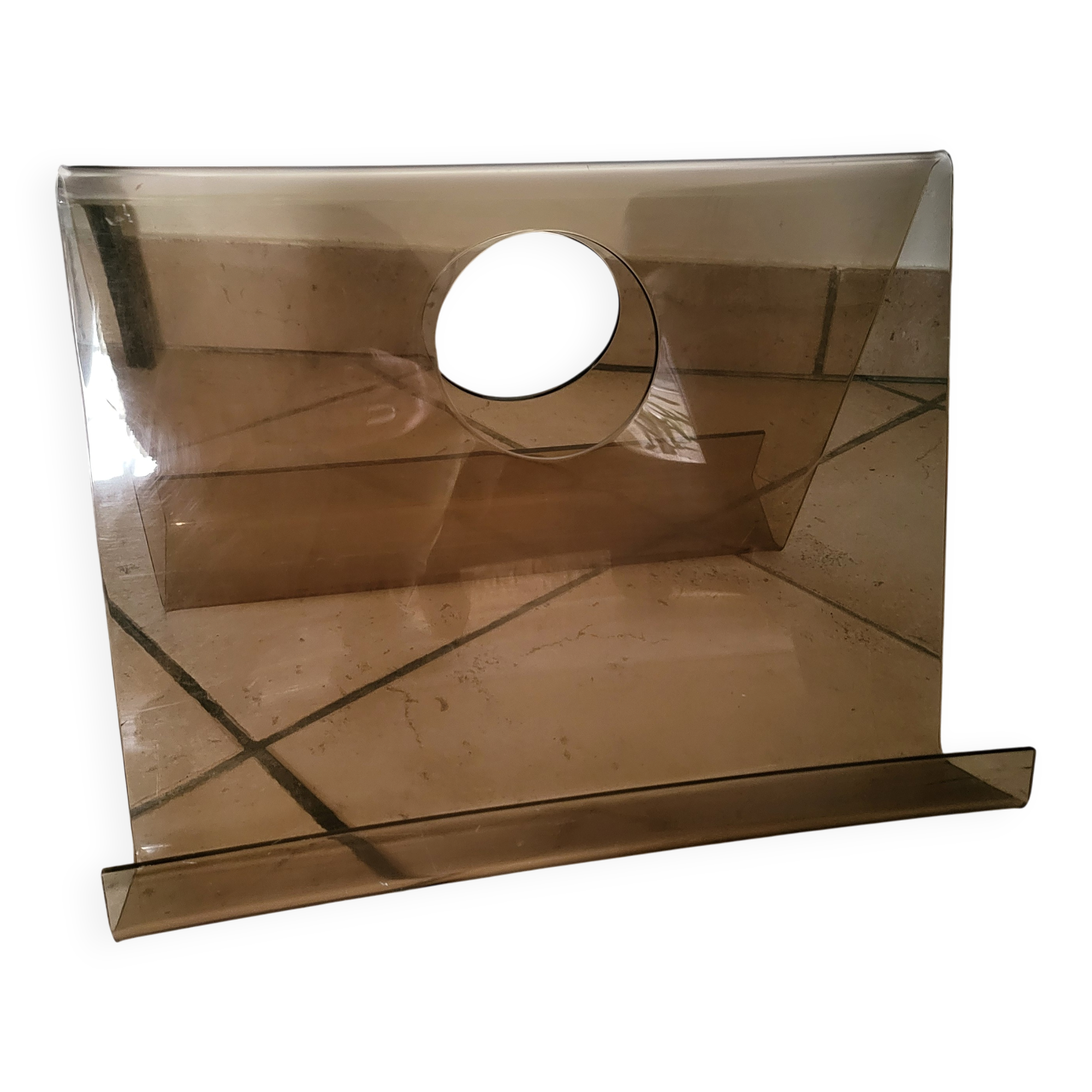 Porte revue en plexiglas fumé vintage porte journaux Année 70