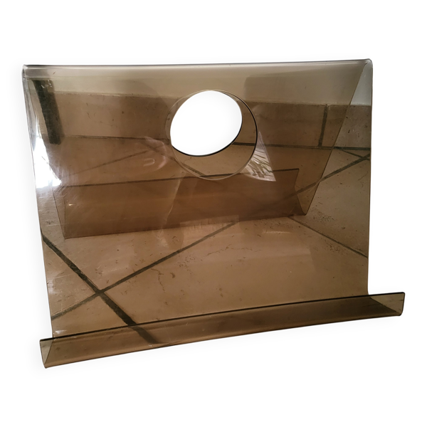 Porte revue en plexiglas fumé vintage porte journaux Année 70