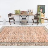 7x10 Soft Pastel Orange Handmade Floral Turkish Vintage Rug