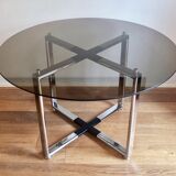 An Excellent Vintage 1970’S Chrome And Smoked Glass Round Dining Table