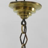 Brass Art Deco hanging lamp with 5 "pates de verre" shades