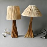 Pair of solid wood lamps, 1960s