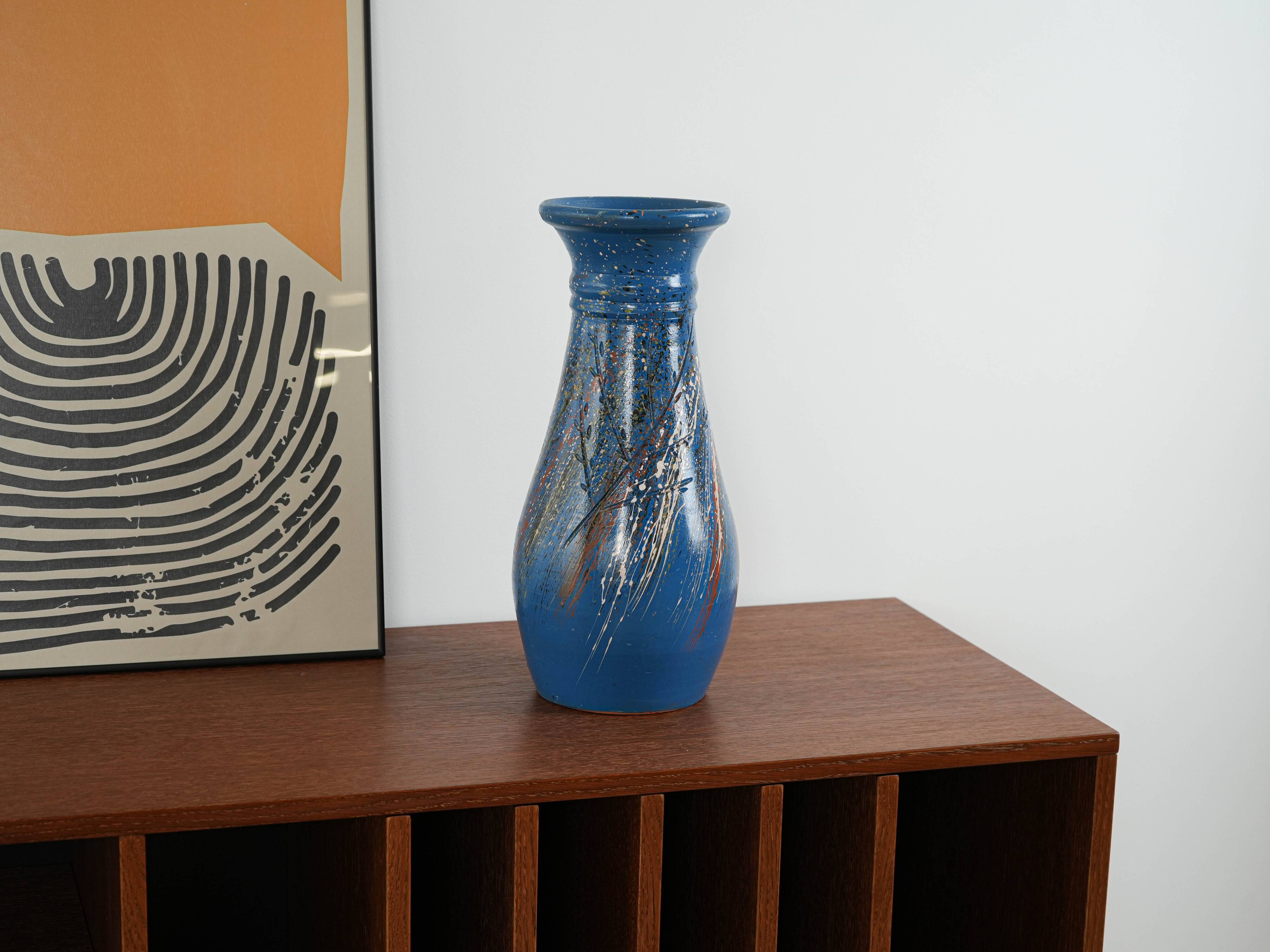 Vase en céramique bleue, design danois, années 1970, fabriqué au Danemark