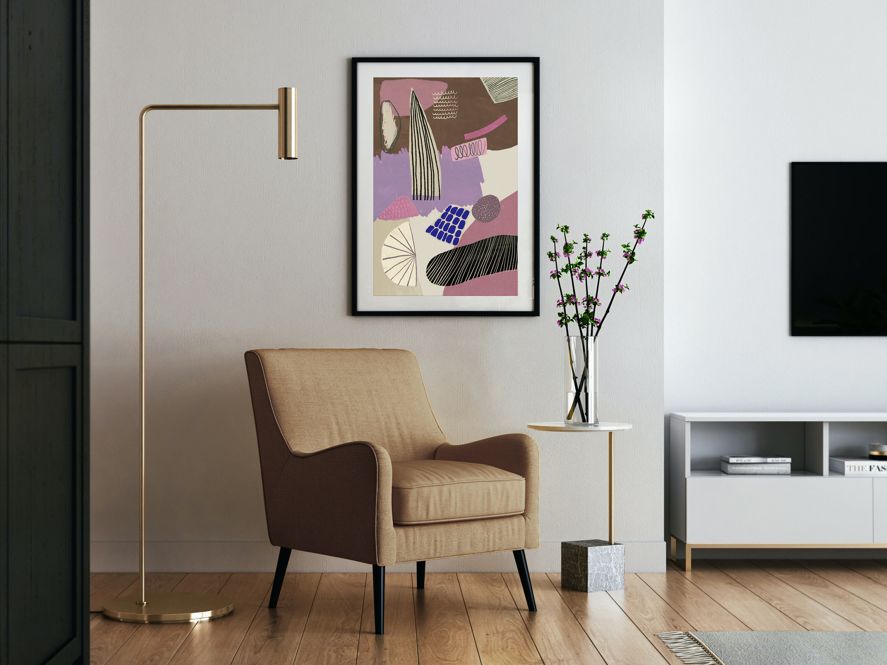 Lavender mauve plum and sand abstract collage