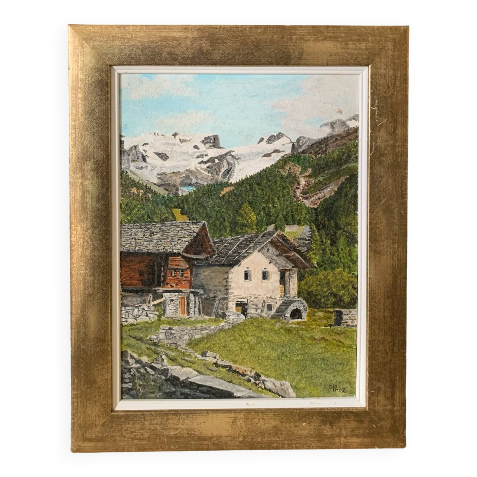 Oil on canvas mountain landscape Alps