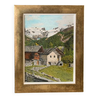 Huile sur toile paysage de montagne Alpes