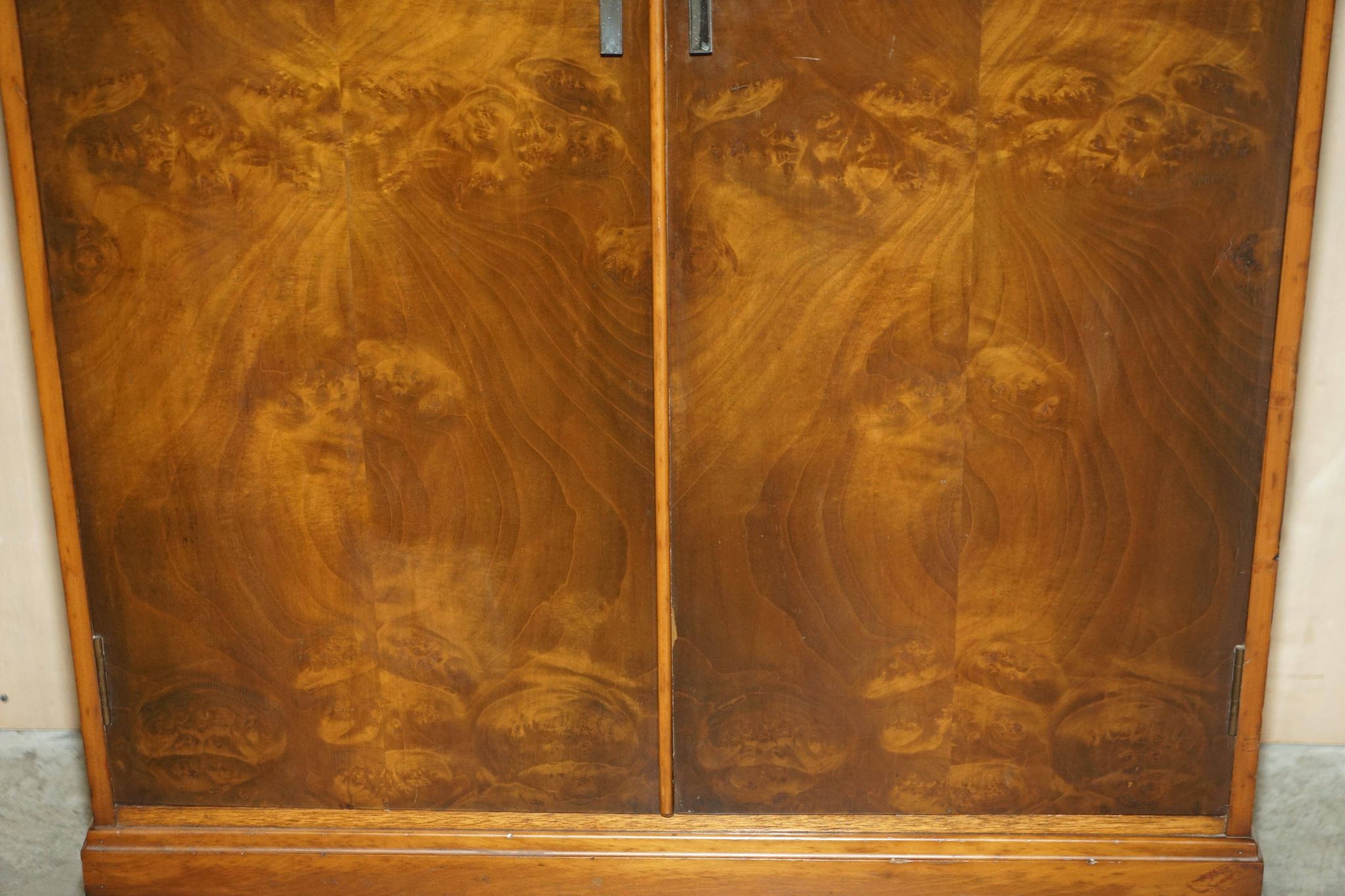 Art Deco governess wardrobe in burr walnut by Waring & Gillow
