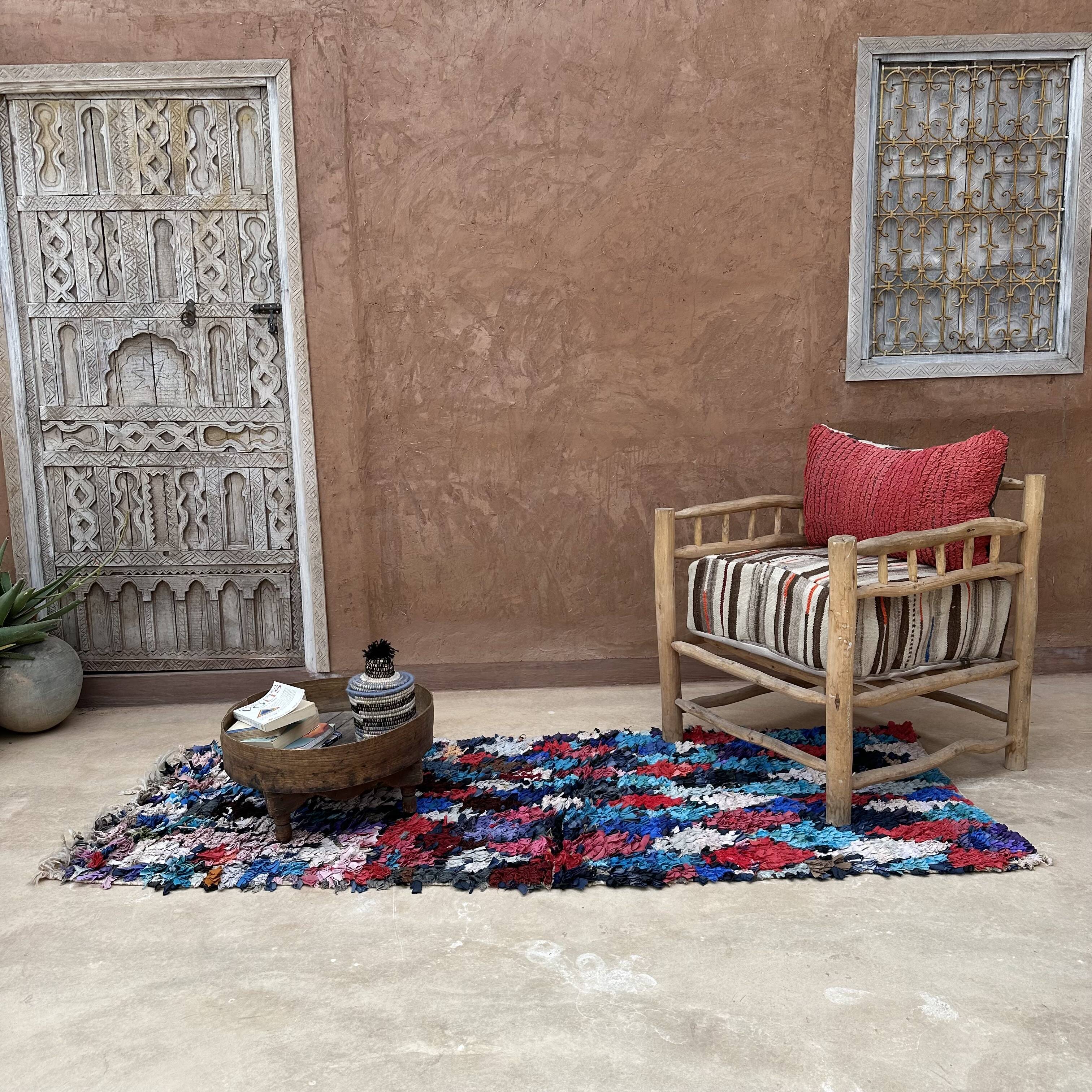 Tapis Marocain Boucherouite coloré - 87 x 215 cm