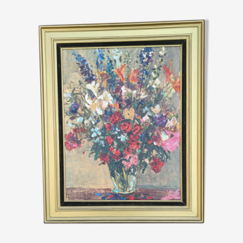 Tableau bouquet de fleurs par Anton Lamprecht huile sur toile