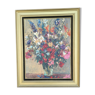 Tableau bouquet de fleurs par Anton Lamprecht huile sur toile