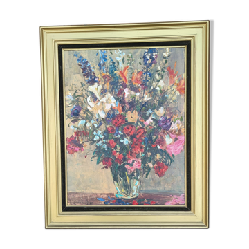 Tableau bouquet de fleurs par Anton Lamprecht huile sur toile