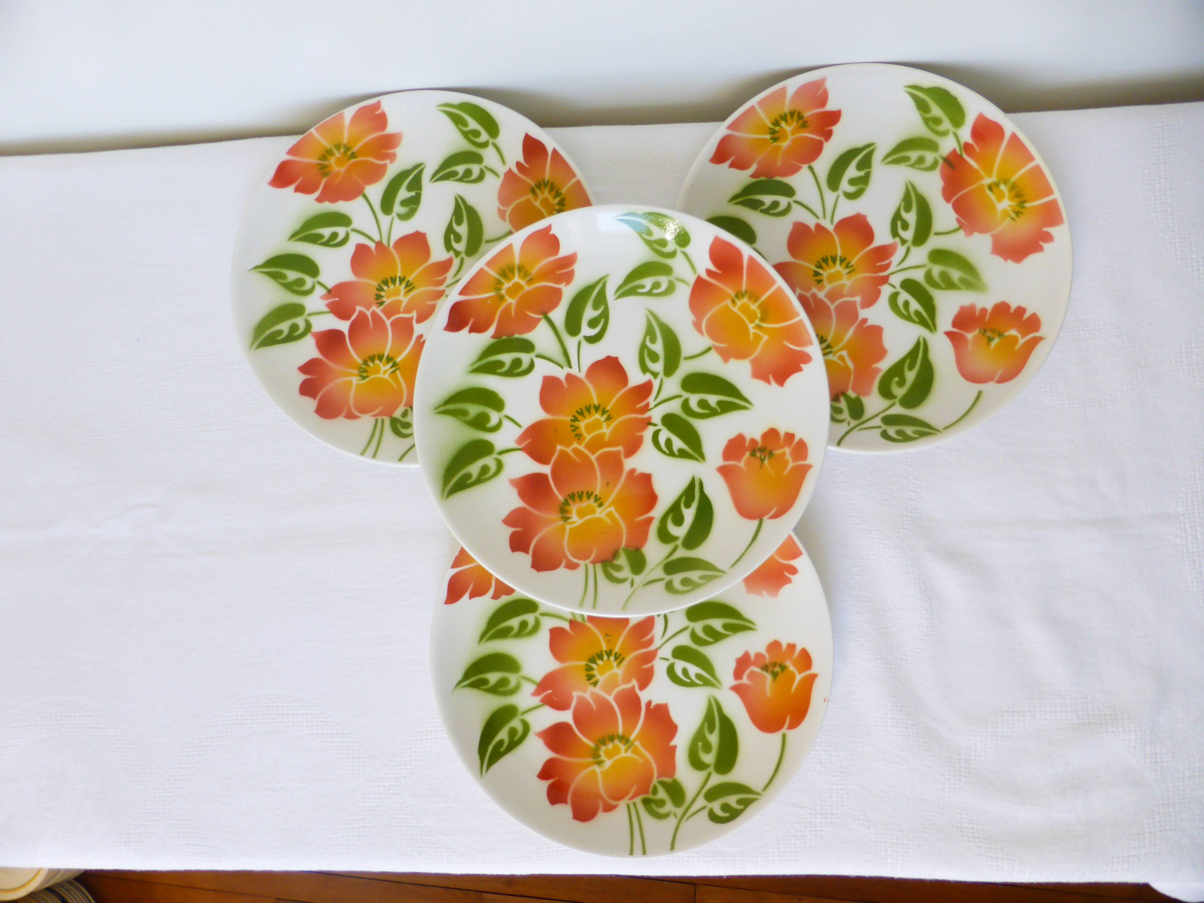 4 assiettes dessert vintage Moulin des Loups Orchies modèle Ontario