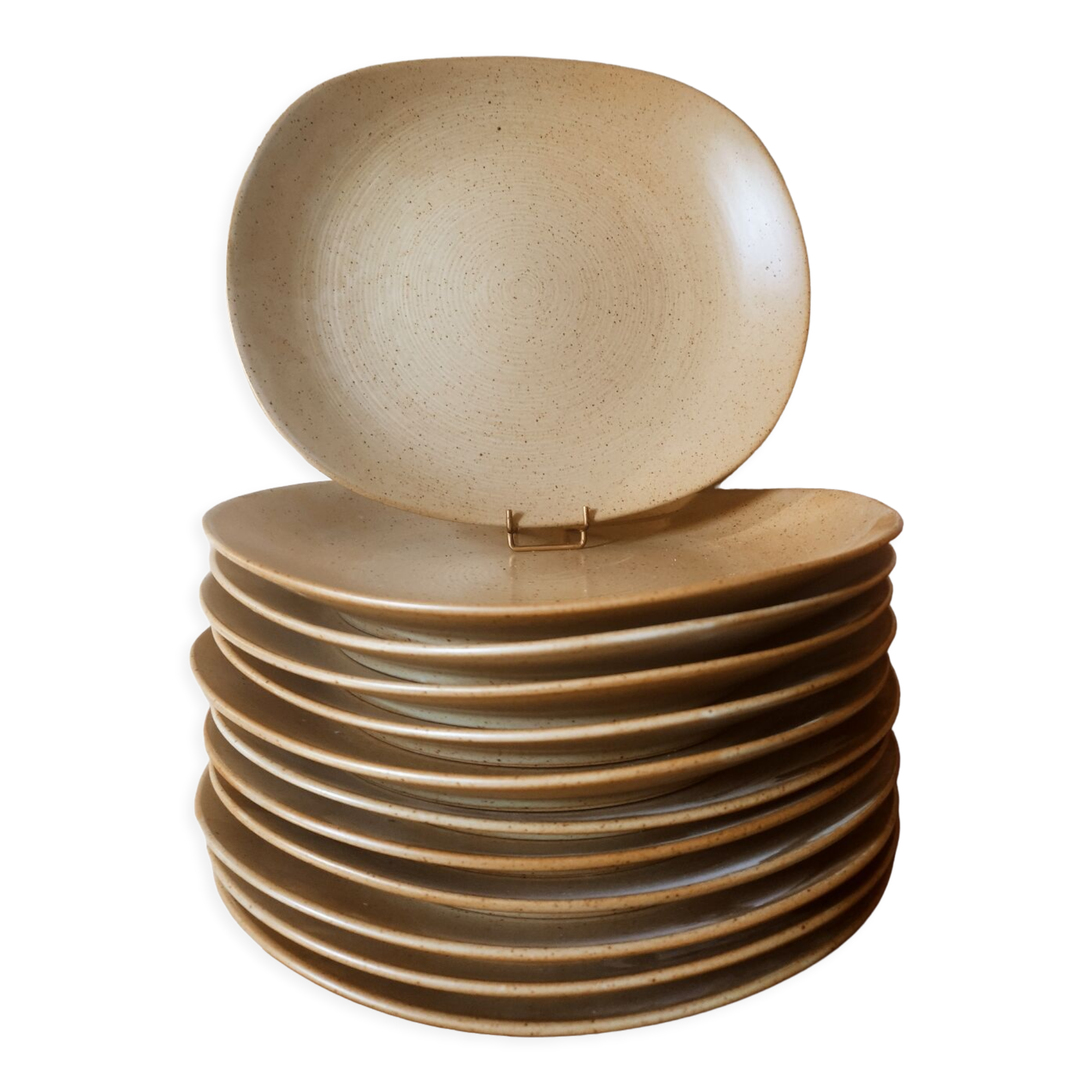 12 free-form speckled satin stoneware plates