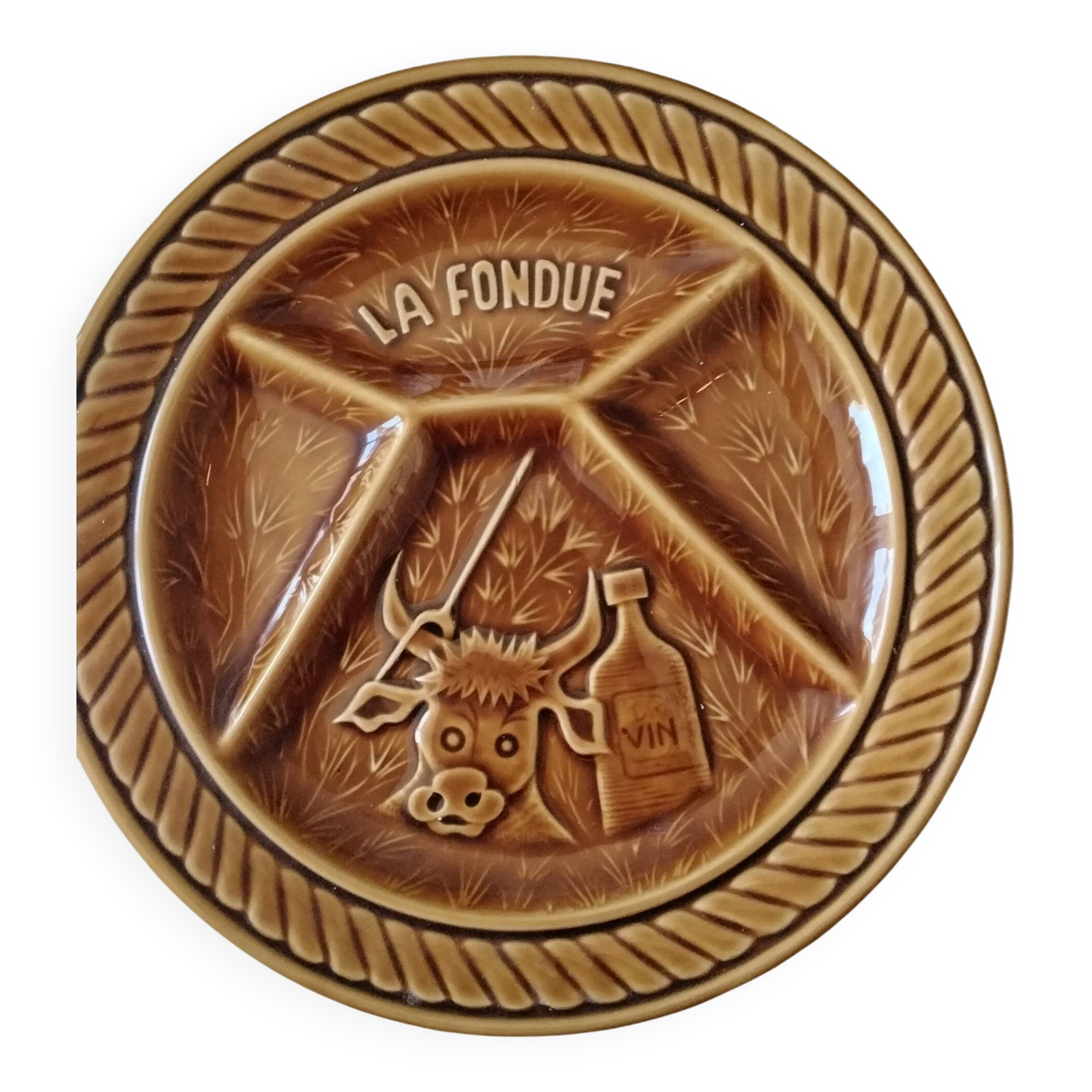 Antique barbotine plates from Sarreguemines, 1970.