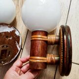 3 rattan and opaline wall lights