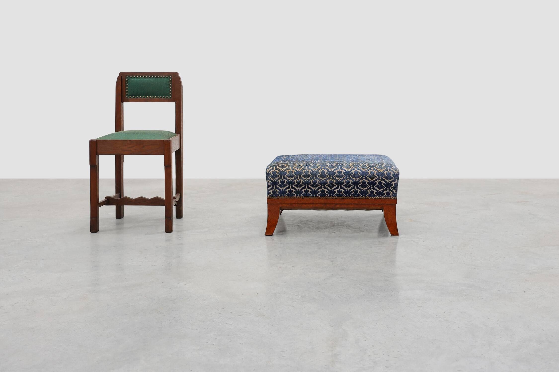 Art Deco Upholstered Footstool with Sabre Legs, France, 20th Century