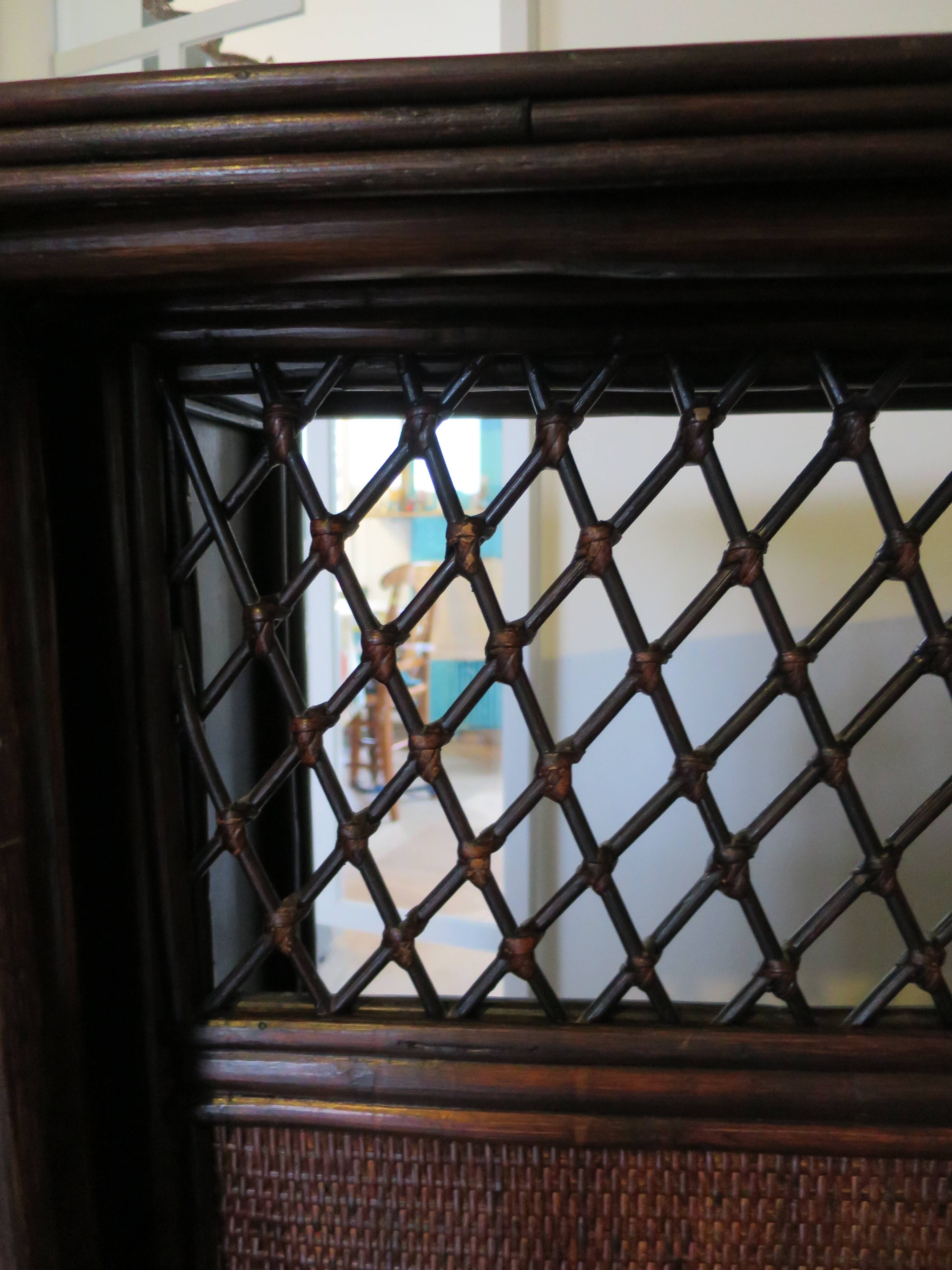 Rare vintage bar cabinet shelf wood woven rattan 80s retro