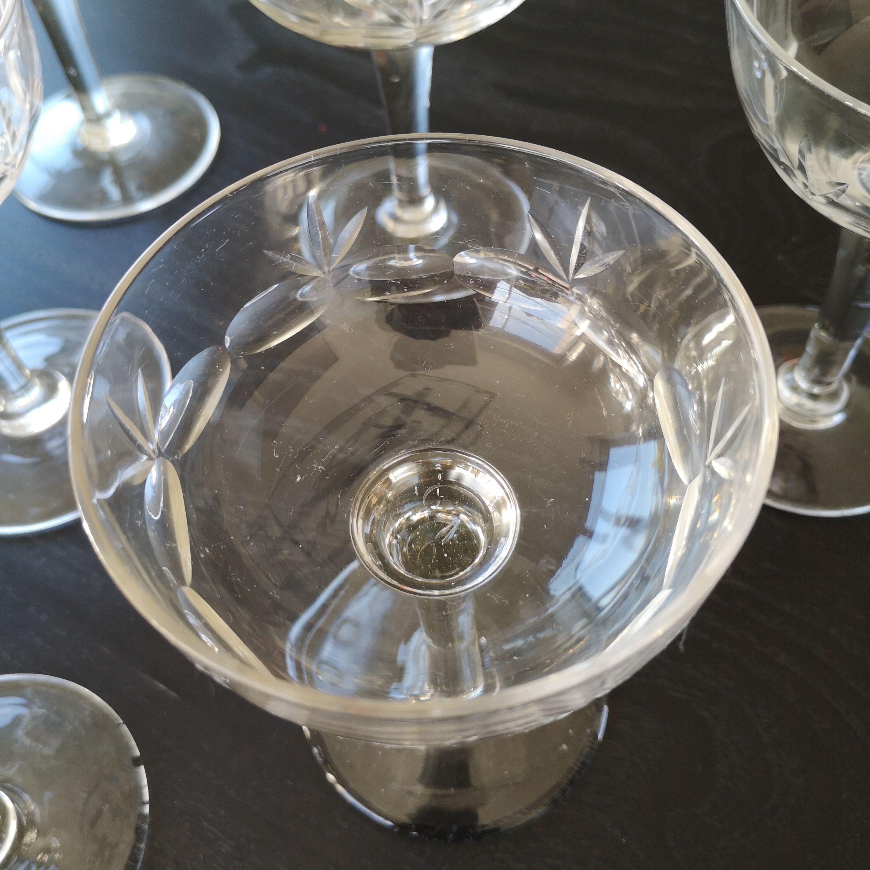 6 vintage engraved champagne glasses