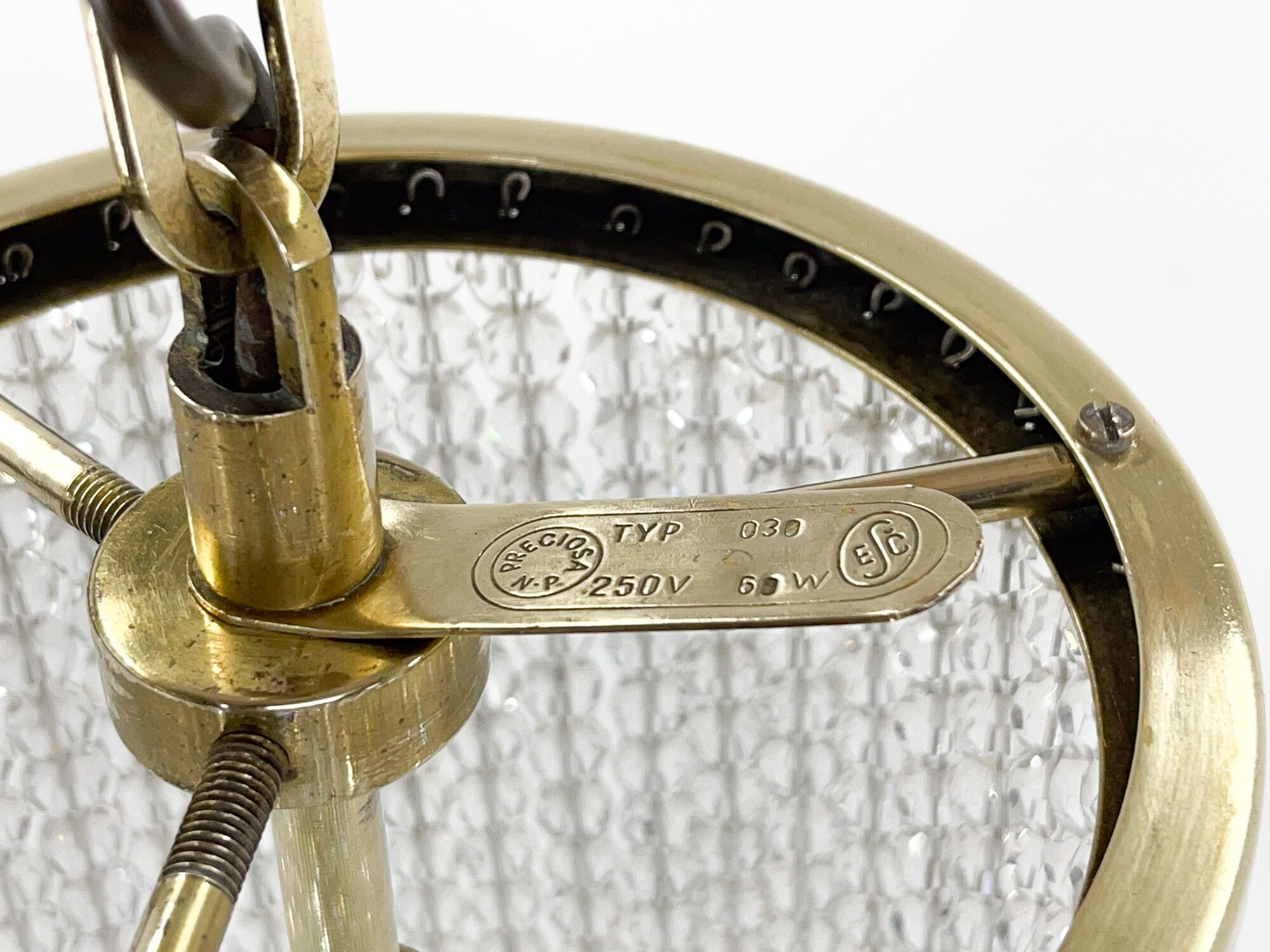 1960s brass & crytal chandelier by Preciosa Glassworks, Czechoslovakia