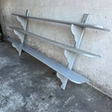 XL Antique French Wall Rack — Painted Grey Solid Wood, 3-Tier 249cm Industrial Farmhouse Shelf