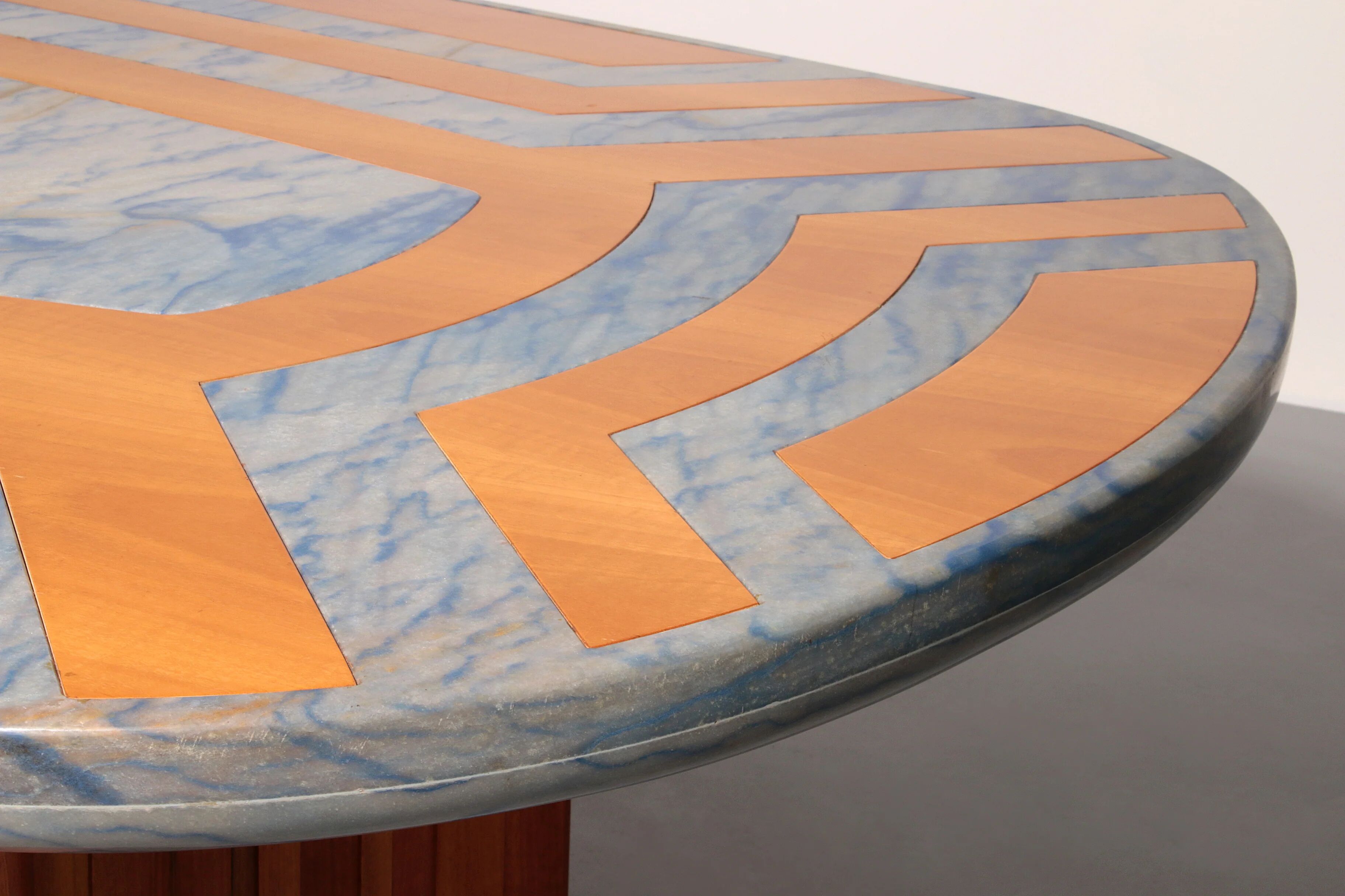 Exquisite blue Brazilian marble tabletop with hand-inlaid wood