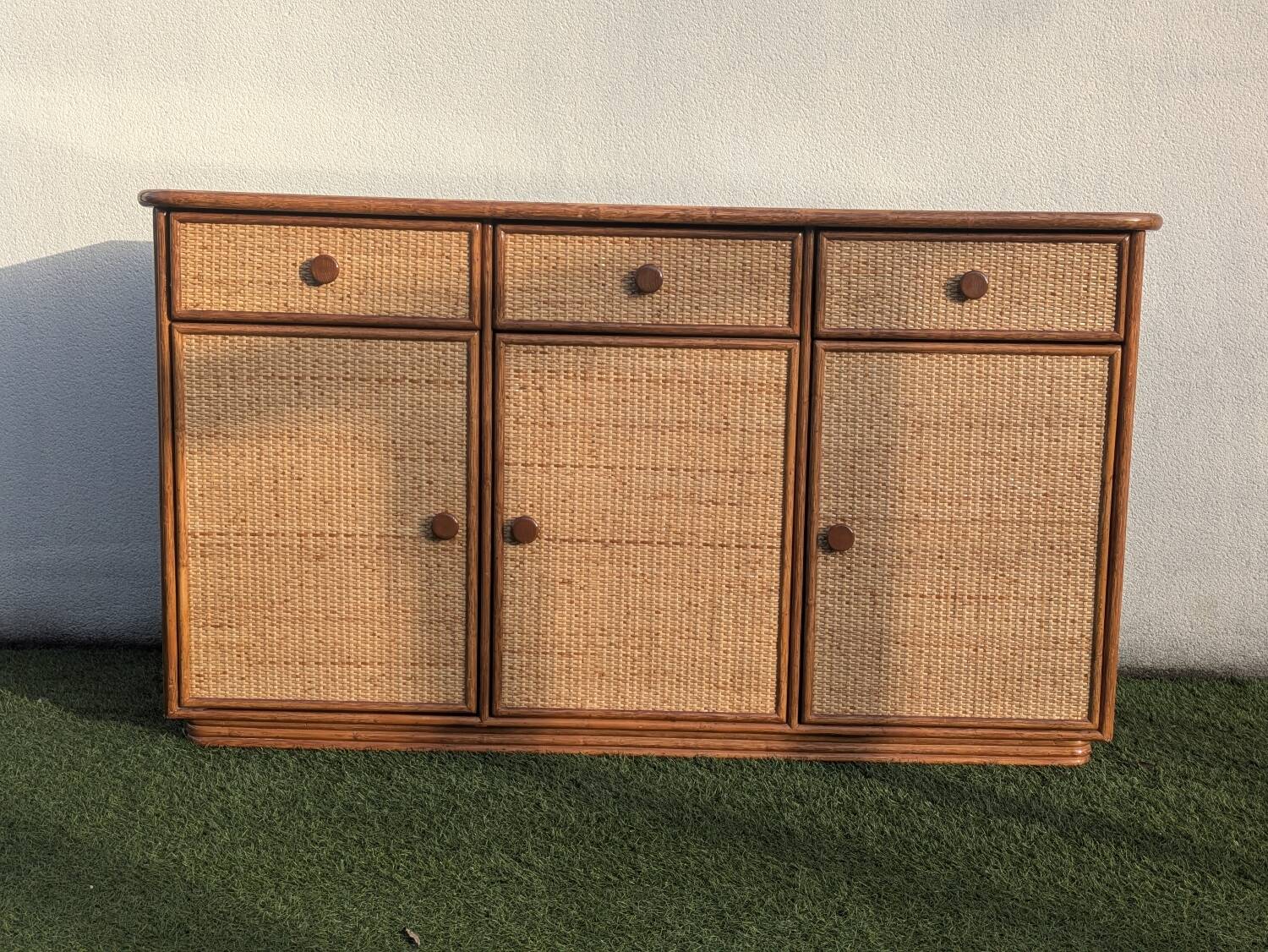 Vintage 1980s rattan sideboard by Roche Bobois