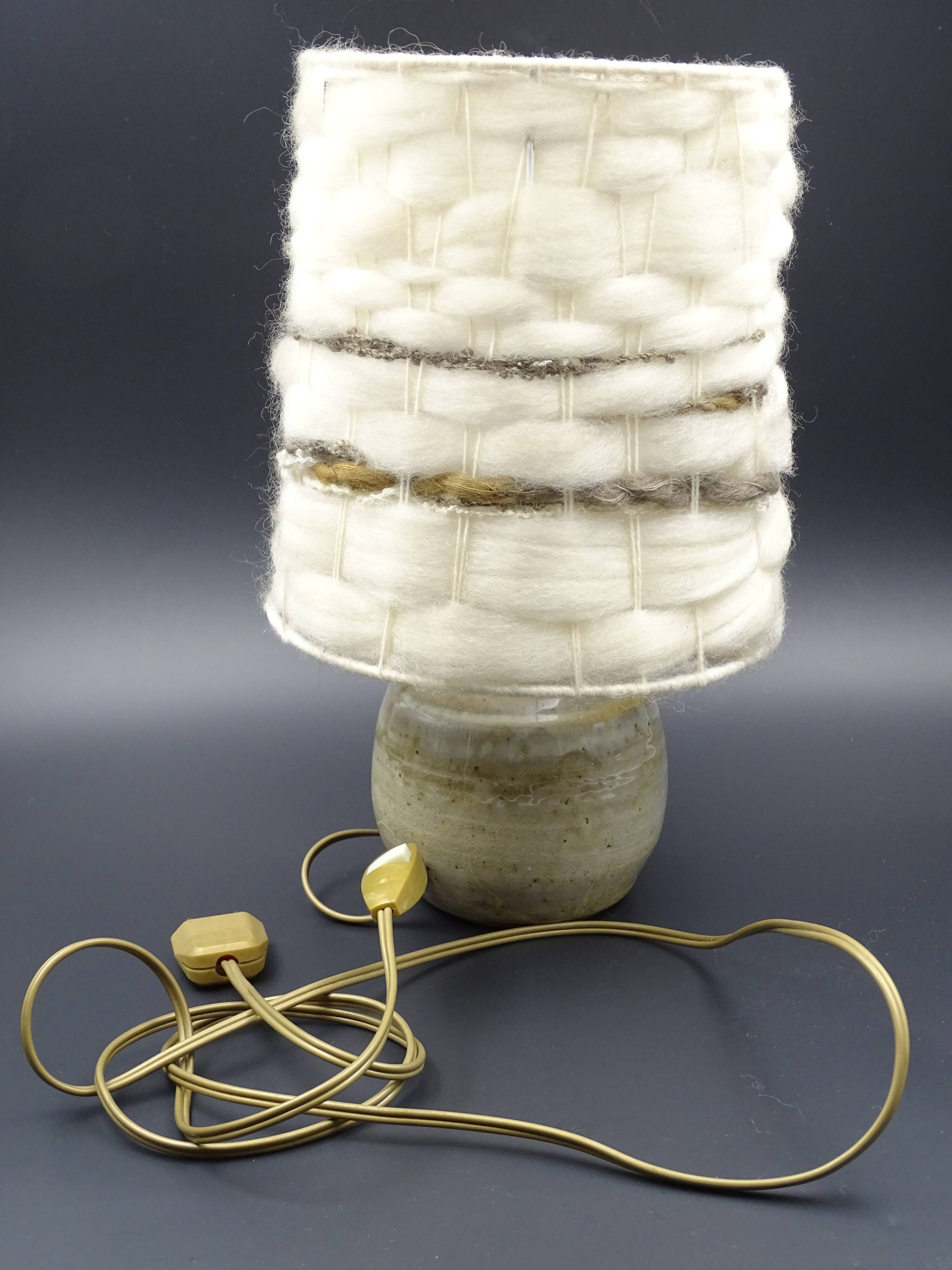 Pair of bedside lamps in stoneware and wool lampshades - Vintage around 1970