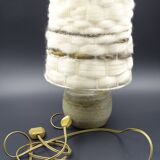 Pair of bedside lamps in stoneware and wool lampshades - Vintage around 1970