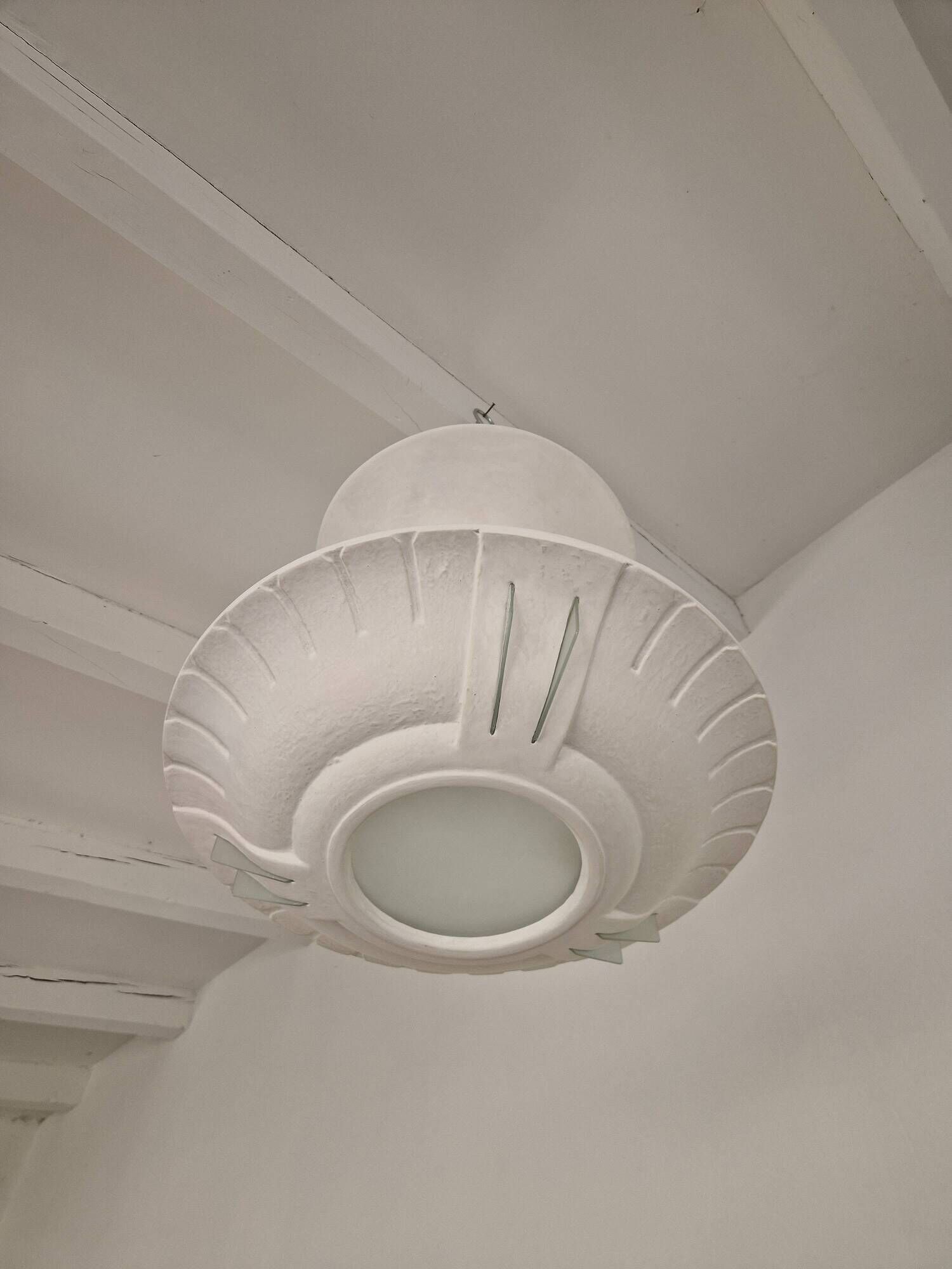 Plaster and frosted glass chandelier by Maison Arlus circa 1950
